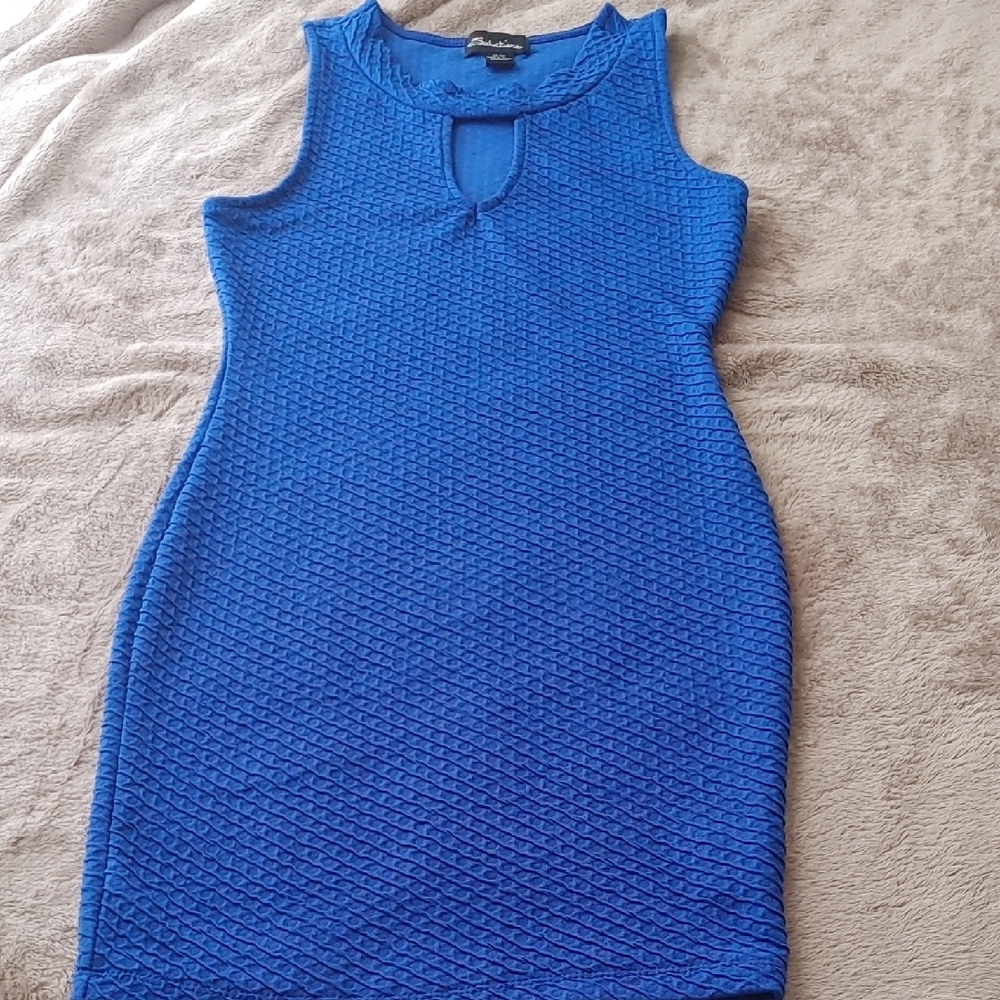 ✅$8 Add On Seductions Blue Textured Sleeveless Bodycon Dress Sz XS